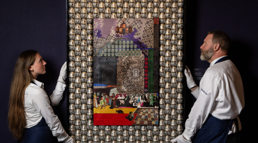 L2: Rashed Al Shashai’s kaleidoscopic “Untitled (Arabic Window)” (Photo by Tristan Fewings/Getty Images for Sotheby’s)